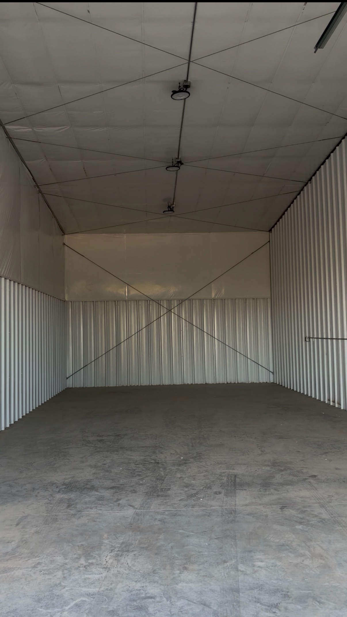 Interior of ProTrade Garage bay - 20x50 ft with insulated ceiling and LED lighting